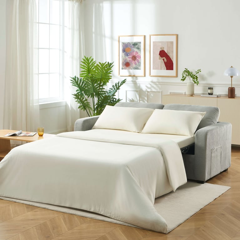 Serva - Canapé convertible 3 places velours côtelé gris - Vue supplémentaire 2