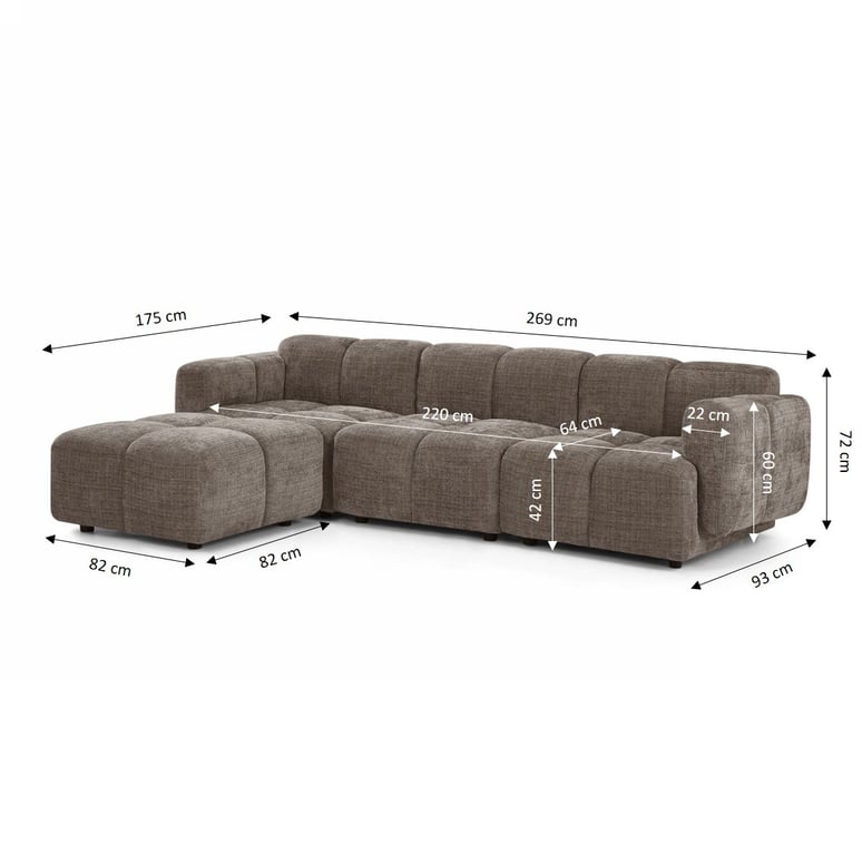Aleno - Canapé d'angle modulable 4 places velours marron - Vue supplémentaire 2