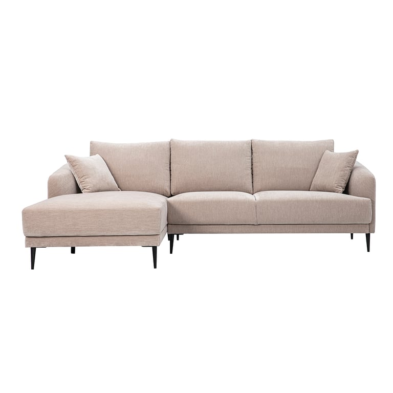 Canapé d'angle gauche 3 places en tissu effet velours taupe et métal noir JERRY