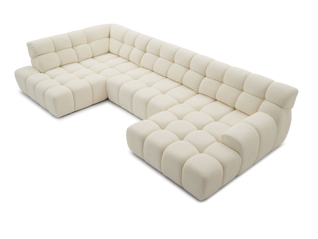 Andre - Canapé d'angle convertible 4 places chenille blanc - Vue supplémentaire 1