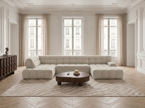 Andre - Canapé d'angle convertible 4 places chenille blanc