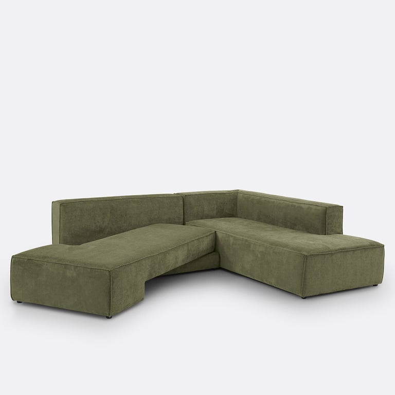 Ginosa canapé d'angle convertible 4 places tissu texturé vert - Vue supplémentaire 3