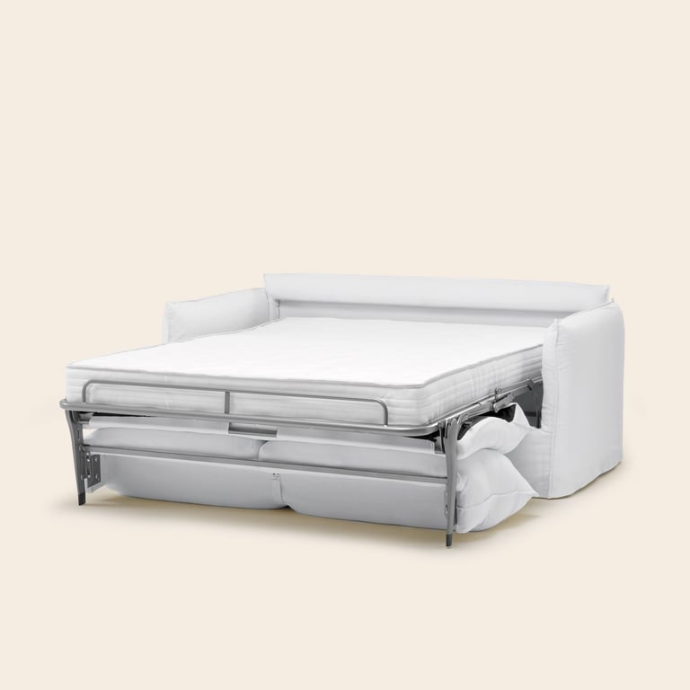 Janel - Canapé convertible 2 places tissu blanc - Vue supplémentaire 2