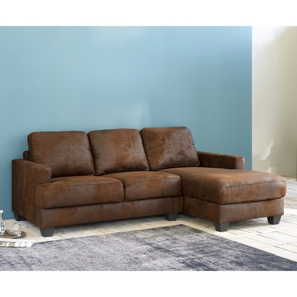 Philadelphie - Canapé d'angle droit 3 places microfibre marron
