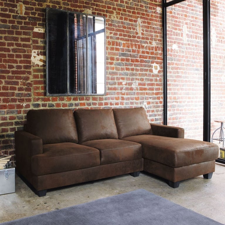 Philadelphie - Canapé d'angle droit 3 places microfibre marron - Vue supplémentaire 3