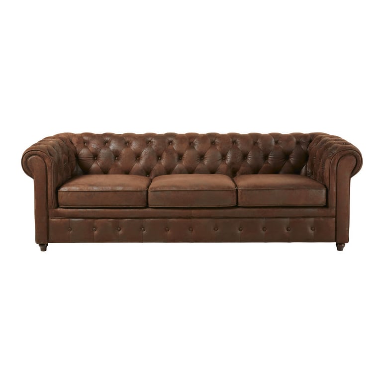 Chesterfield - Canapé convertible capitonné 3 places en suédine marron