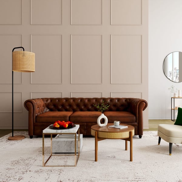 Chesterfield - Canapé convertible 3 places microfibre marron