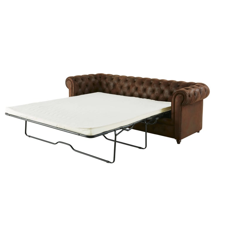 Chesterfield - Canapé convertible 3 places microfibre marron - Vue supplémentaire 2