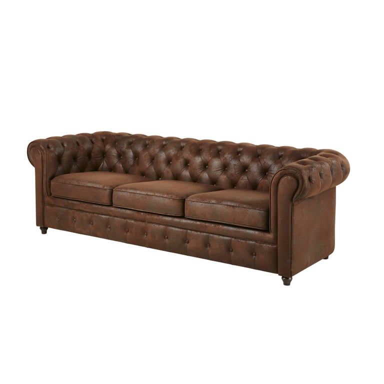 Chesterfield - Canapé convertible 3 places microfibre marron - Vue supplémentaire 3