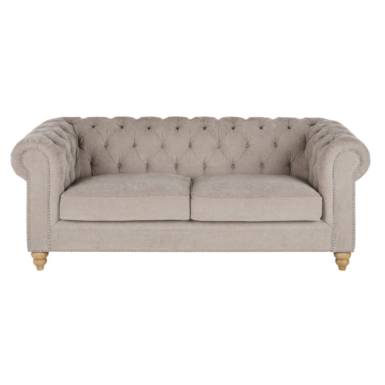 Chesterfield - Canapé 3 places velours beige - Vue supplémentaire 1
