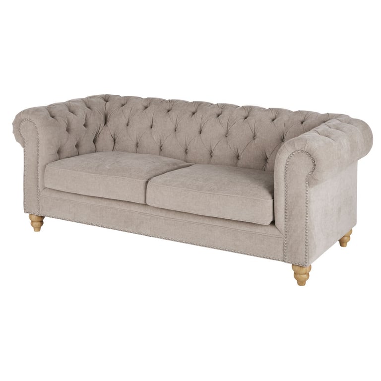 Chesterfield - Canapé 3 places velours beige - Vue supplémentaire 2