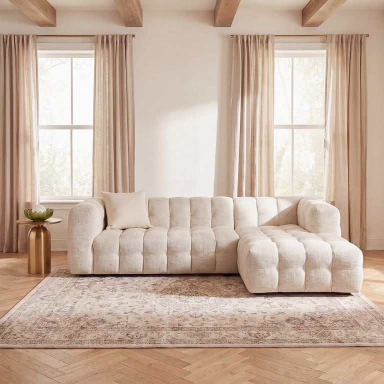 Lilo - Canapé d'angle droit 4 places tissu beige - Vue supplémentaire 1