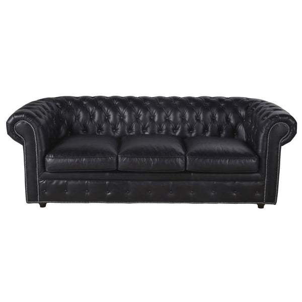Chesterfield - Canapé convertible 3 places cuir noir