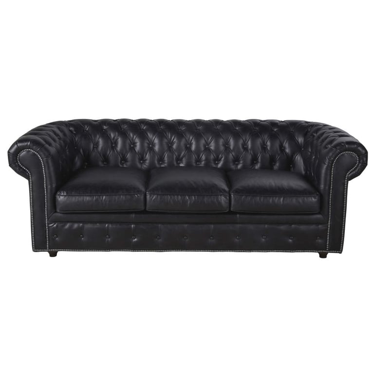 Chesterfield - Canapé-lit 3 places en cuir noir