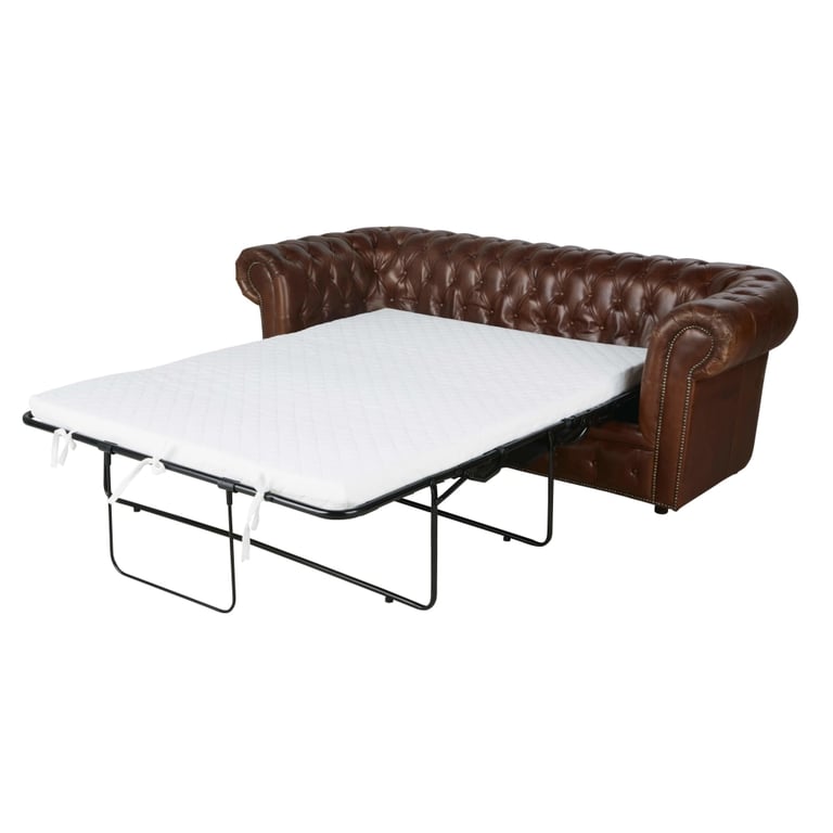 Chesterfield - Canapé convertible 3 places cuir marron - Vue supplémentaire 2