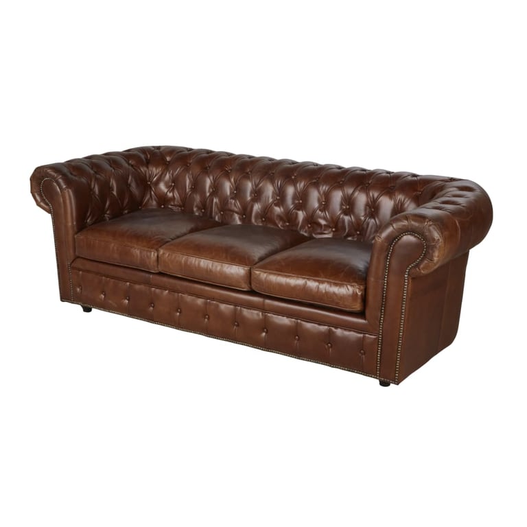 Chesterfield - Canapé convertible 3 places cuir marron - Vue supplémentaire 3