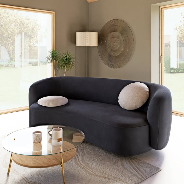 Curve - Canapé 3/4 places en velours gris anthracite