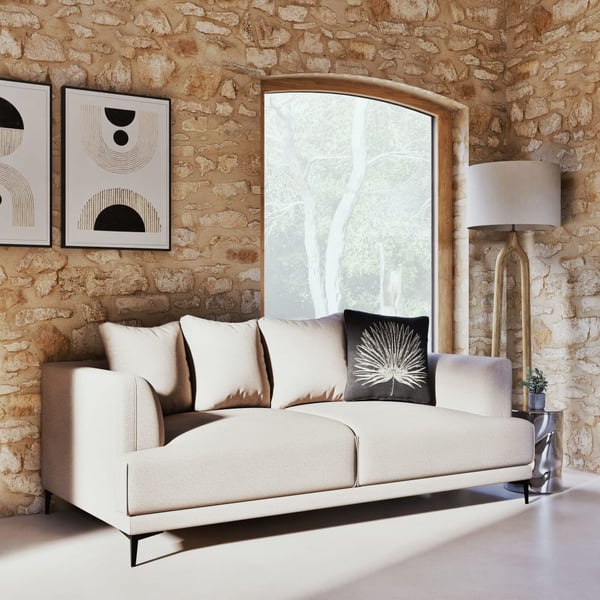 Romy - Canapé convertible 3 places tissu bouclette beige