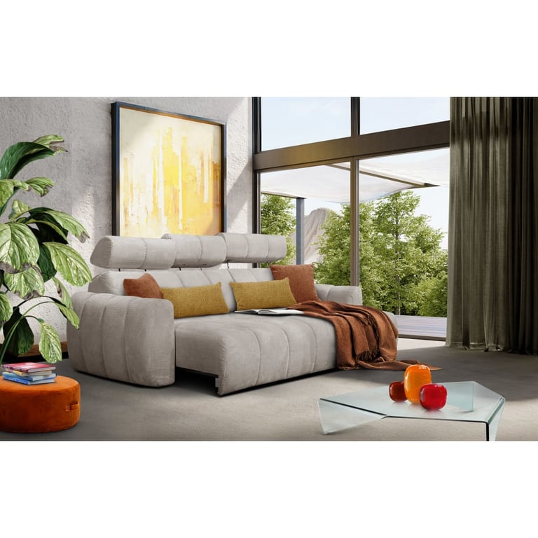 Kimi - Canapé d'angle droit 3 places, assise coulissante; beige