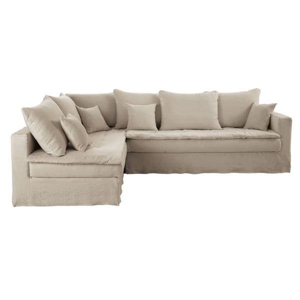 Celestin - Canapé d'angle gauche 5 places lin beige