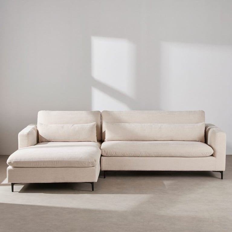 Urban - Canapé d'angle gauche 4/5 places avec têtière effet velours beige