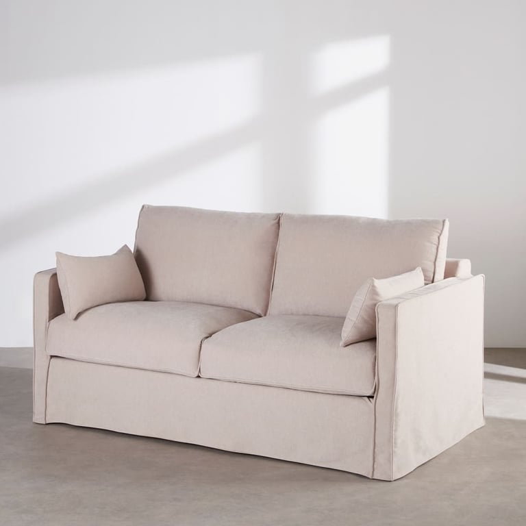 Julio - Canapé convertible 3 places tissu texturé beige - Vue supplémentaire 1
