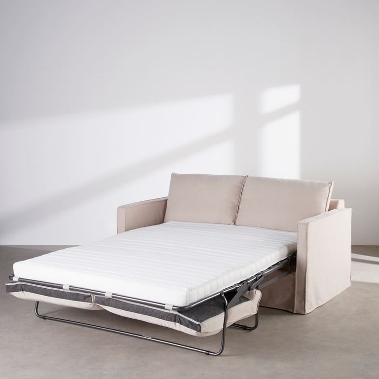 Julio - Canapé convertible 3 places tissu texturé beige - Vue supplémentaire 3