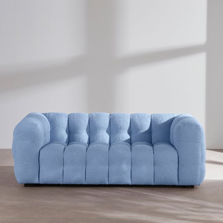 Lilo - Canapé nuage 2 places en tissu bouclettes bleu azur