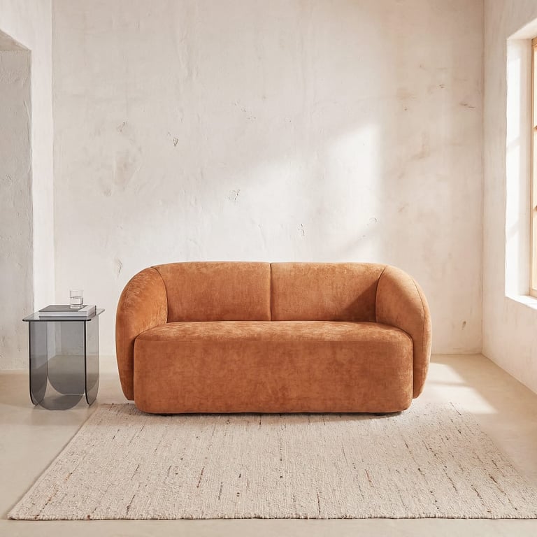 Bun - Banquette 2 places en tissu polyester effet velours marron cannelle - 170 cm