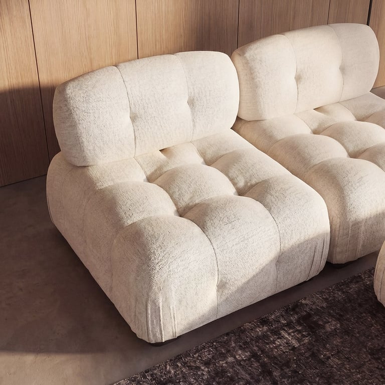 Pumpit - Chauffeuse 1 place en tissu polyester tramé beige sable, dossier avance-recule - 90 cm
