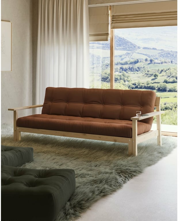 Canapé-lit en bois clair et tissu marron fudge Unwind - Karup Design