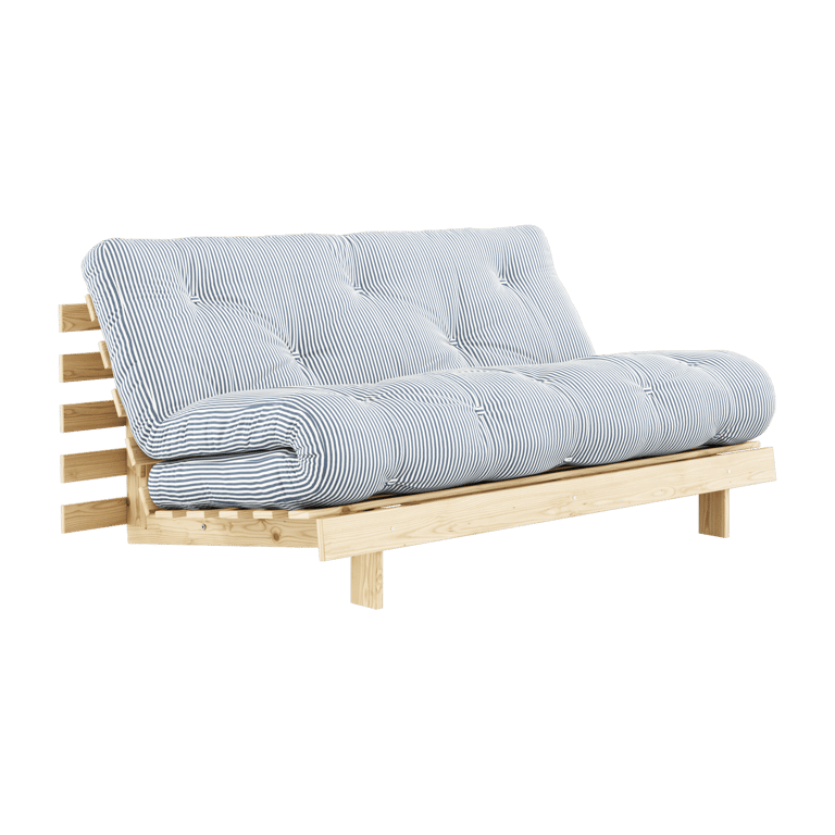 Canapé-lit 3 places en pin et tissu bleu rayé 160x200cm Roots - Karup Design