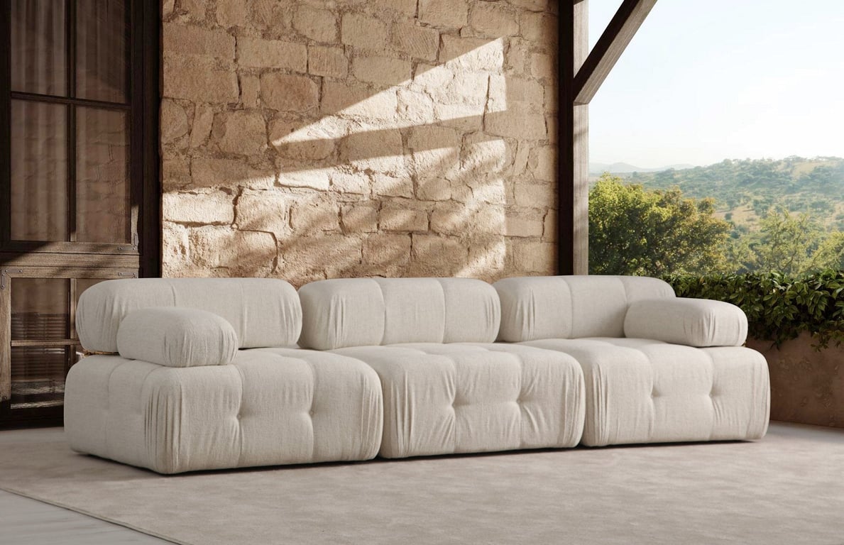 Canapé en tissu effet bouclette crème beige 100x300x80cm Doblo - Home Design