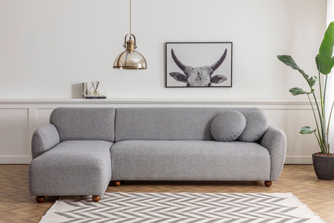 Canapé d'angle gauche en tissu gris chiné 273x93x86cm Eddy - Home Design