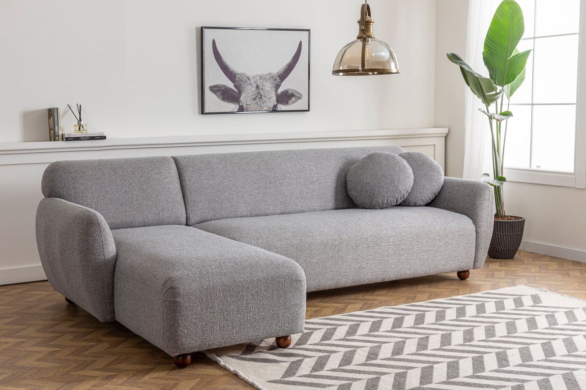Eddy - Canapé d'angle gauche 4 places tissu gris - Vue supplémentaire 2