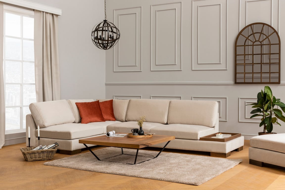 Canapé d'angle gauche en tissu beige 193x313x97cm Tulip corner - Home Design