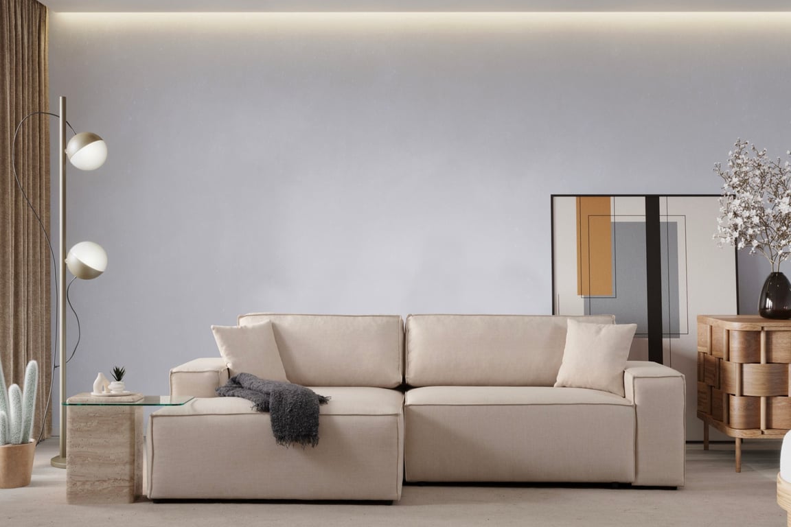 canapé d'angle gauche en tissu écru 260x170x78cm Pirlo - Home Design
