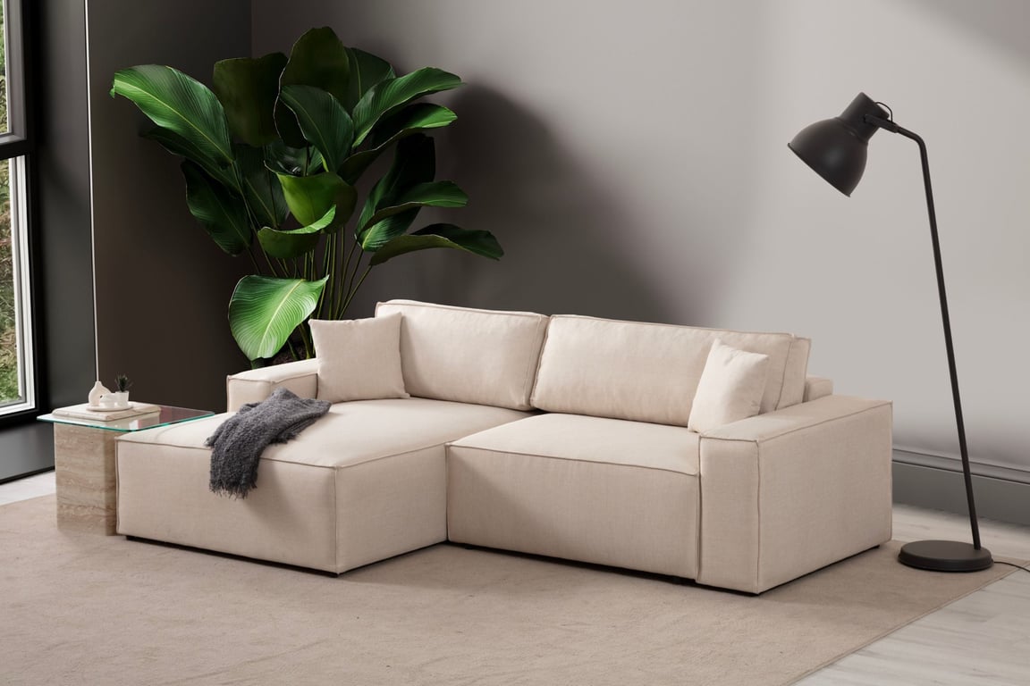 Pirlo - Canapé d'angle convertible gauche 4 places tissu blanc - Vue supplémentaire 3