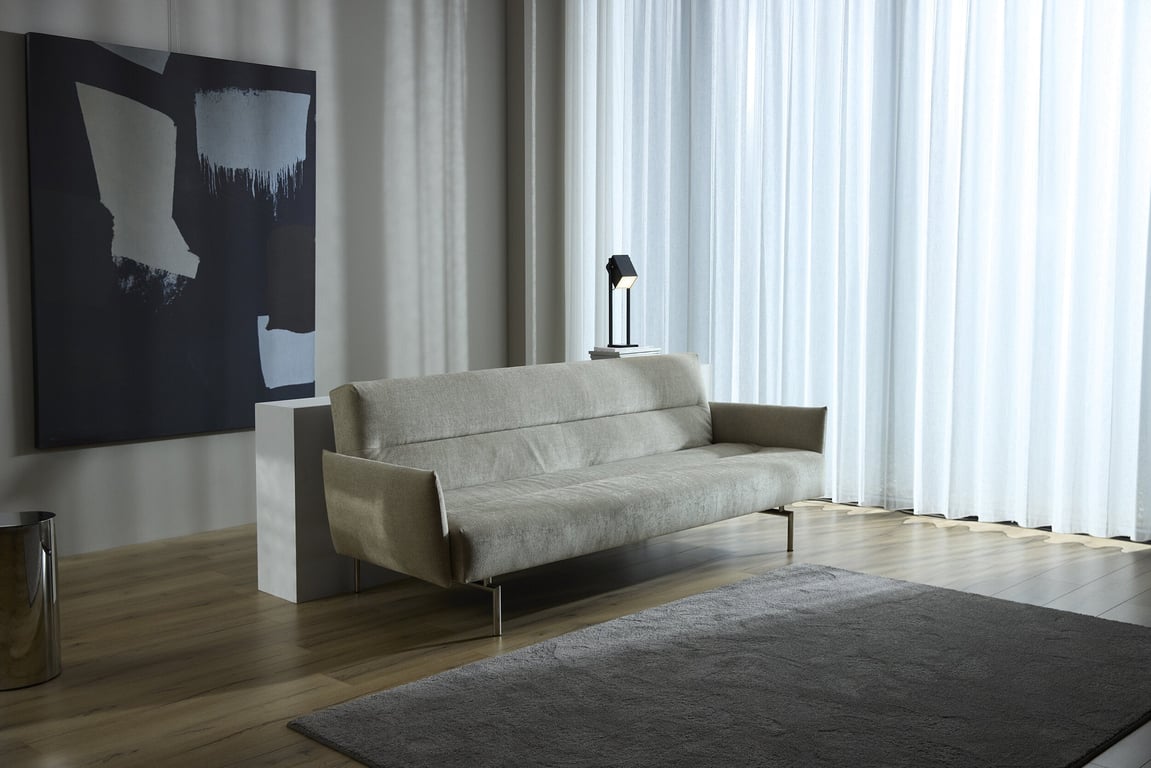 Canapé convertible avec accoudoirs pieds silver et avella sand 125-200cm Jillis - Innovation Living
