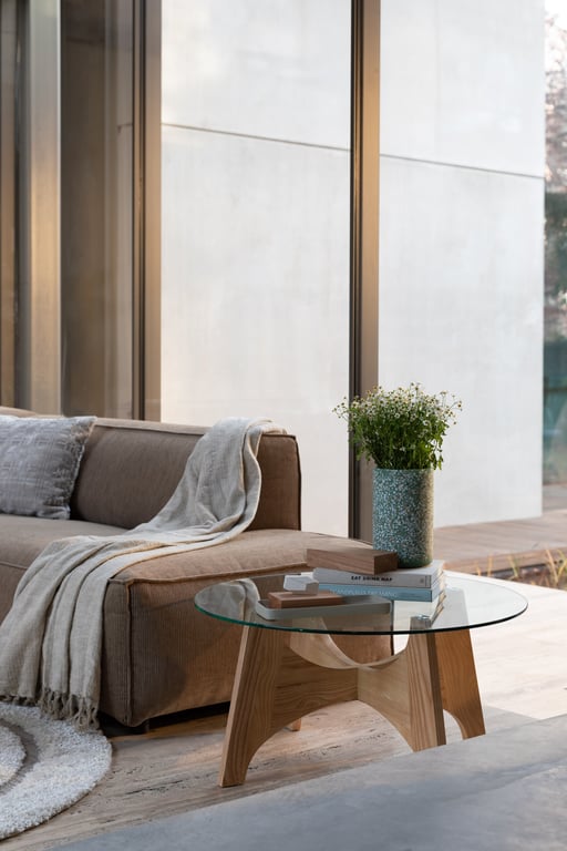 Canapé d'angle droit en polyester côtelé caramel 308x188cm Fat Freddy - Zuiver