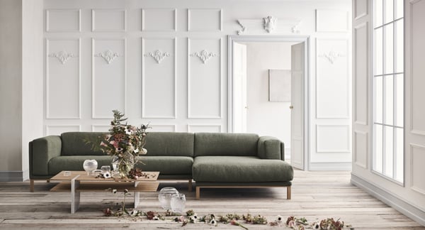 Cosy - Canapé d'angle fixe 4 places tissu bouclette vert