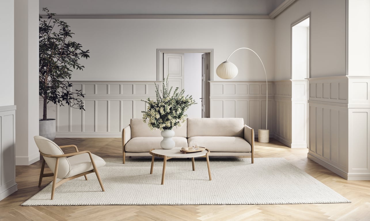 Canapé 3 places en chêne huilé et tissu en lin beige pure Hayden - Bolia