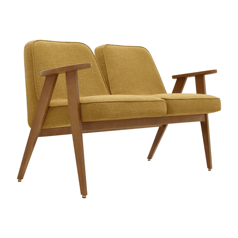 Canapé en tissu bouclé moutarde et frêne foncé 118 cm bouclé Série 366 - 366 Concept
