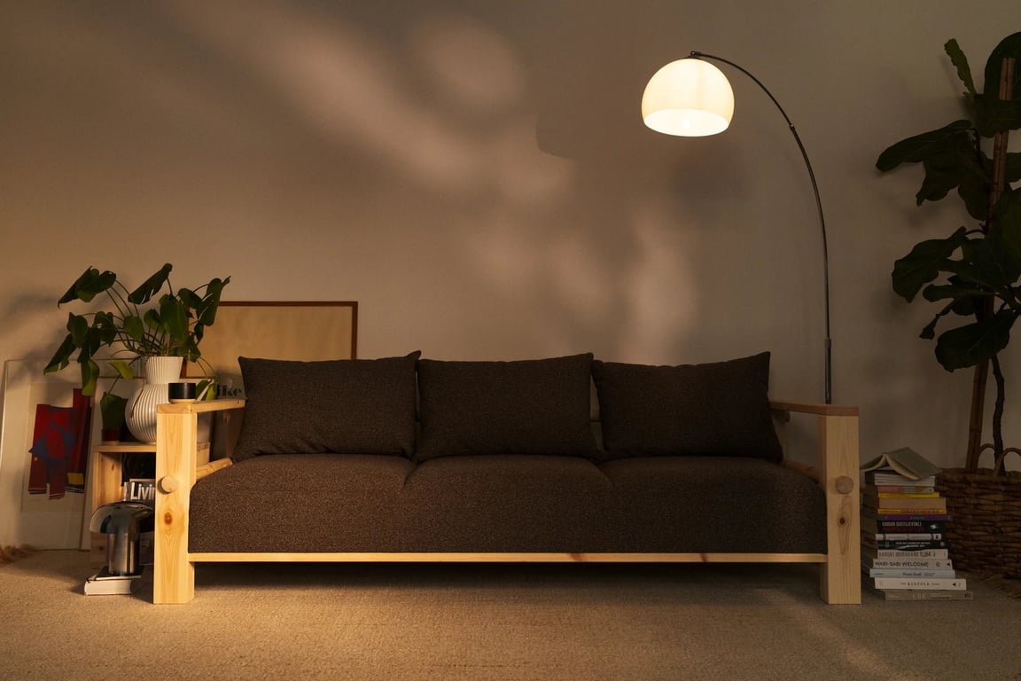 Canapé en pin foncé et son futon clair 94x225x82cm Bare - Karup Design