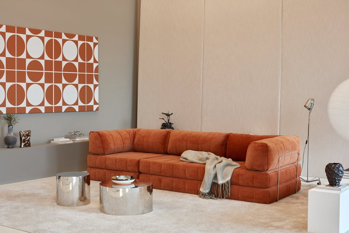 Canapé convertible en polyester recyclé orange 312x104x77cm Cozypad - Innovation living