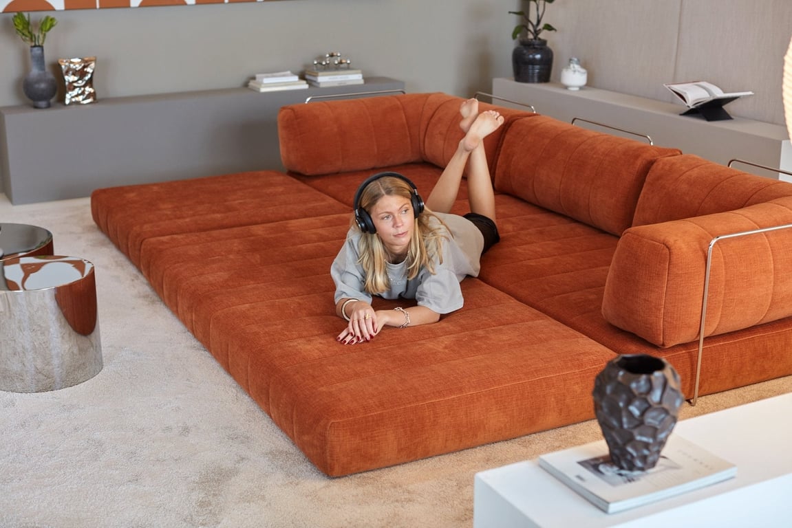 Cozypad - Canapé convertible 3 places tissu orange - Vue supplémentaire 3