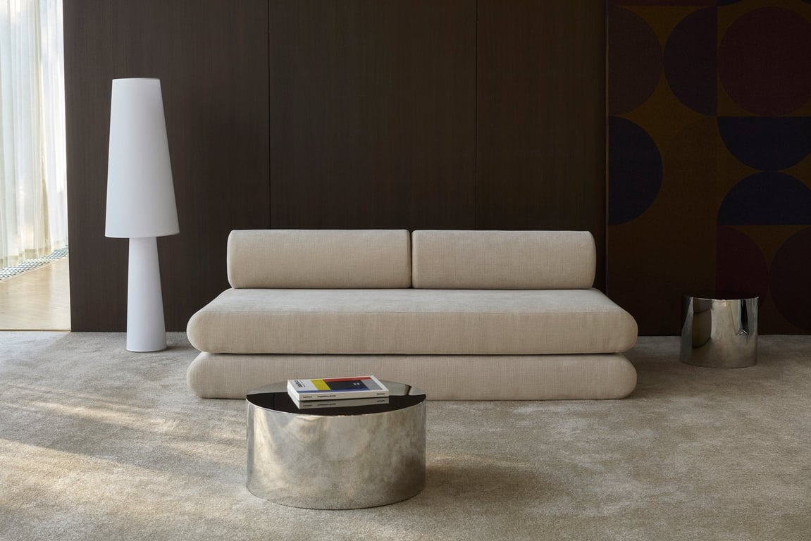 Canapé convertible avec deux coussins ronds en polyester recyclé kaki 200x90x65cm Circlus - Inovation Living