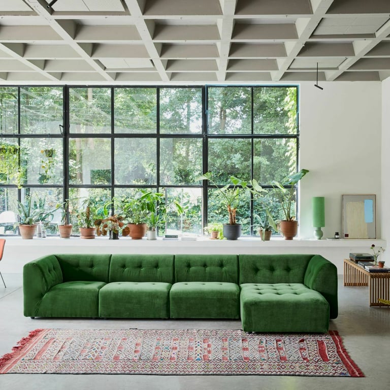 Module milieu 2 place en velours vert Vint - Hkliving
