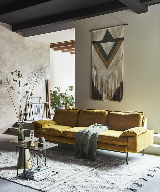 Canapé 3 places en velours olive Retro - HKliving