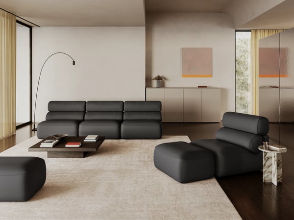 Smooth - Canapé 4 places cuir gris